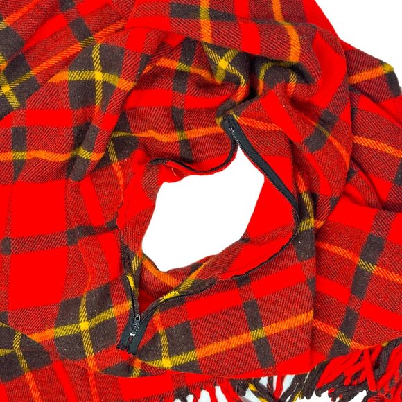 Vintage Faribo Faribault Woolen Mill Red Plaid Poncho Blanket Stadium Throw - Picture 5 of 6